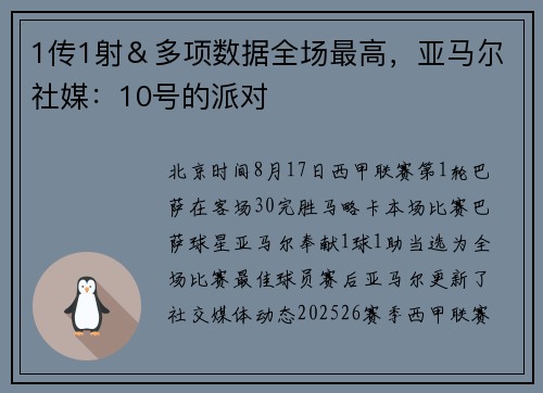 1传1射&多项数据全场最高,亚马尔社媒:10号的派对 1传1射&多项数据全场最高,亚马尔社媒:10号的派对